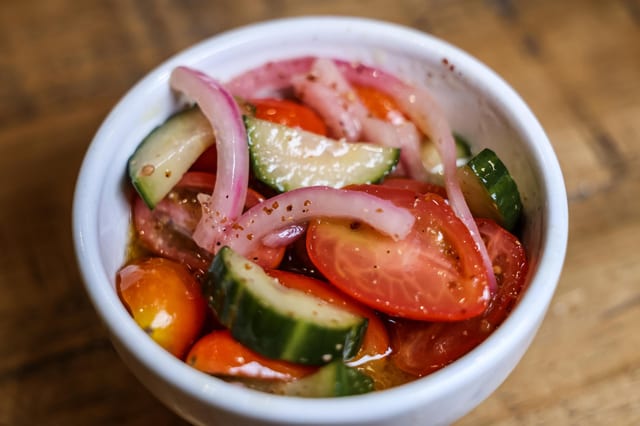 Tomato, Cucumber & Red Onion Salad.